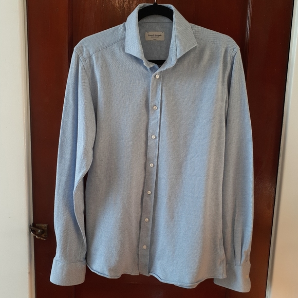 BRUUN & STENGADE Men's Slim Fit Cotton Blue & White Dress Shirt - Size 15 3/4 - Picture 2 of 5